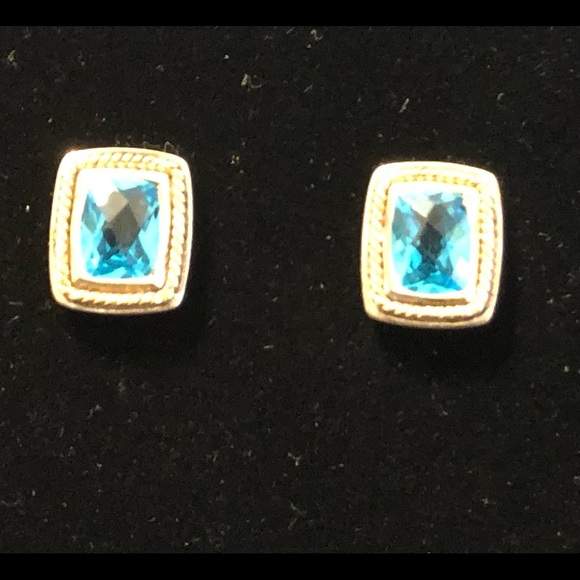 NIB Signed STS sterling silver ornate blue topaz necklace and earrings.S2 - Picture 8 of 9